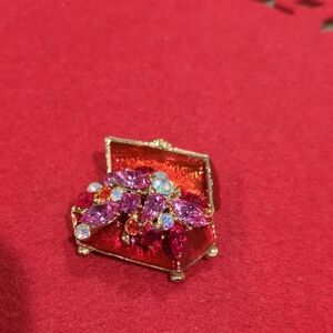 Elegant Gold and Red Jewelry Box Brooch
